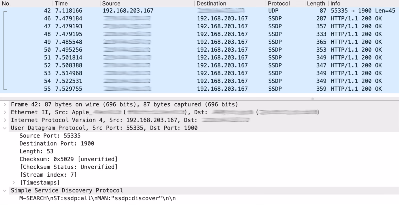 Multi-packet responses from an SSDP-speaking IoT device